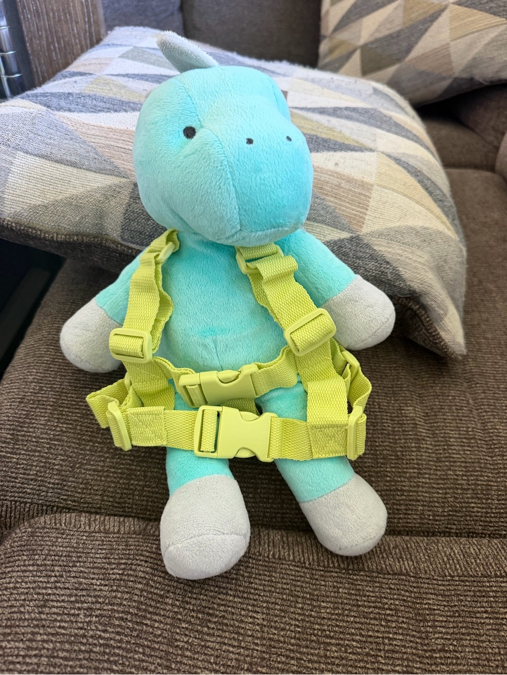 Plush Mint Green Dinosaur with Lime Safety Harness - Kids Stuffed Animal